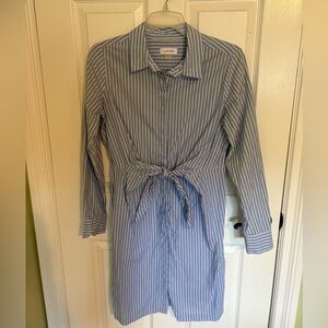 Calvin Klein Blue and White Long Sleeve Shirt Dress